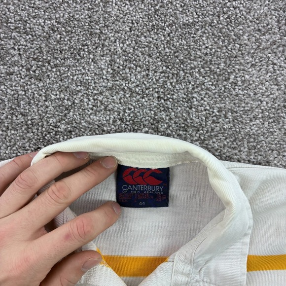 Vintage Canterbury New Zealand Rugby Shirt Mens L White Striped Long Sleeve Polo - Picture 2 of 5